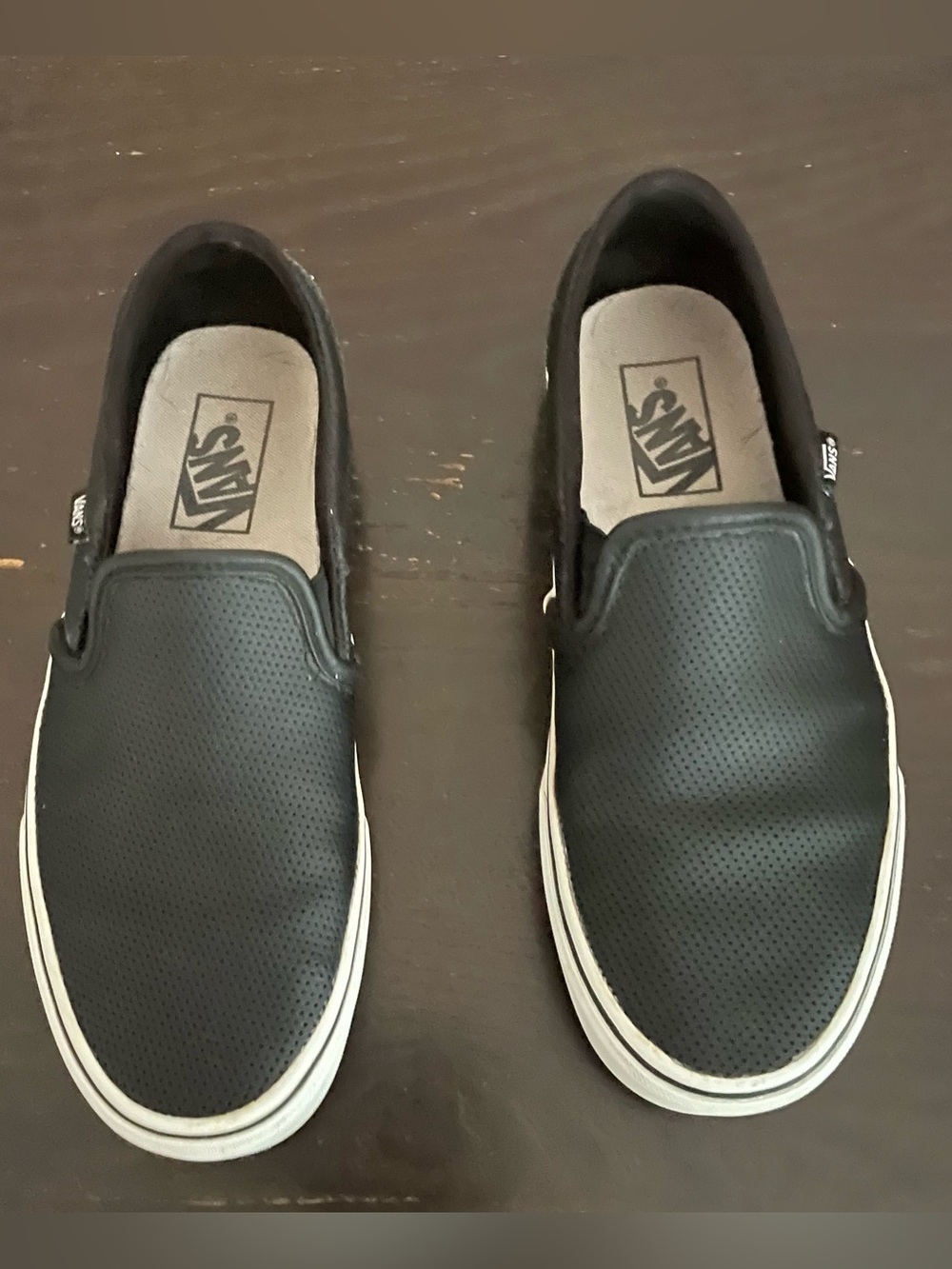 Vans Black Perforated Slip-On Sneakers with White Sole